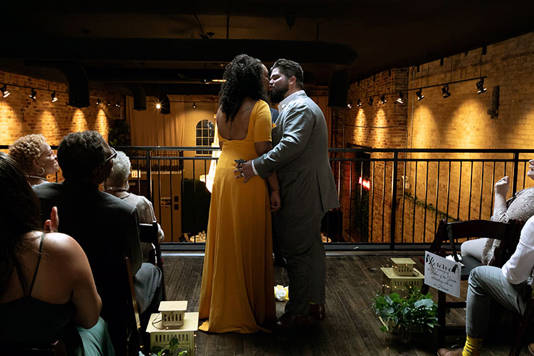 Wedding Reception Chicago Bride and Groom Kiss